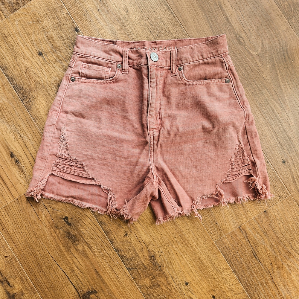 American Eagle Outfitters Women's Pink Distressed Jean Shorts